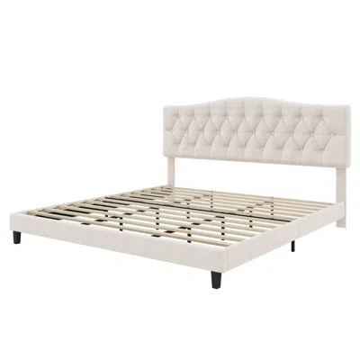 Goodsilo Upholstered Platform Bed With Adjustable Curved Headboard And Tufted Details In White