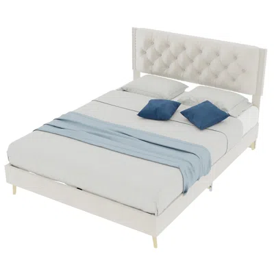 Goodsilo Upholstered Platform Bed With Tufted Headboard In White