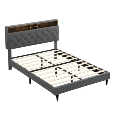 Goodsilo Upholstered Queen Size Platform Bed Frame With Tufted Headboard In Gray