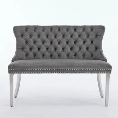Goodsilo Velvet Double Dining Loveseat Bench In Gray