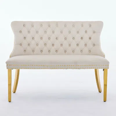 Goodsilo Velvet Double Dining Loveseat Bench Seating In Neutral