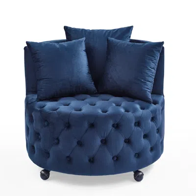 Goodsilo Velvet Upholstered Swivel Chair Living Room Seating In Blue