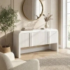 Goodsilo Wave-pattern Console Table With 4 Doors And Adjustable Interior Shelf, Curved Design Narrow Sofa Tab In White