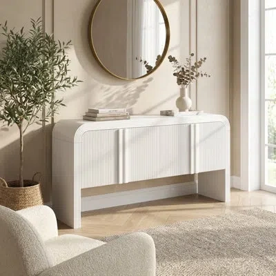 Goodsilo Wave-pattern Console Table With 4 Doors And Adjustable Interior Shelf, Curved Design Narrow Sofa Tab In White