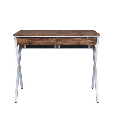 Goodsilo Weathered Oak Chrome Finish Writing Desk In Brown