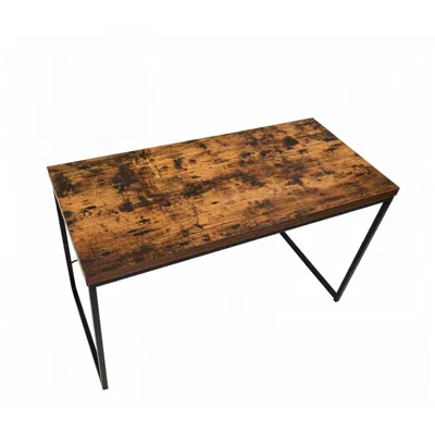 Goodsilo Weathered Oak Rectangular Writing Desk With Metal Legs In Brown