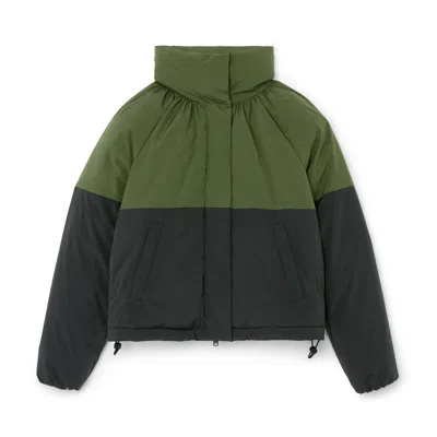 Goop By Ecoalf Colorblock Collared Jacket In Black,leaf Green