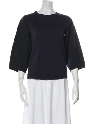 Pre-owned Goop G. Label Bateau Neckline Three-quarter Sleeve Top In Blue