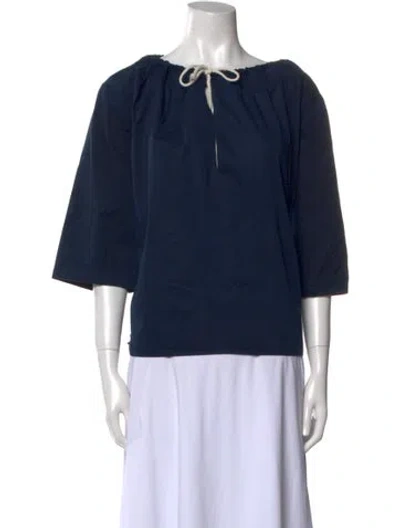 Pre-owned Goop G. Label Bateau Neckline Three-quarter Sleeve Top In Blue