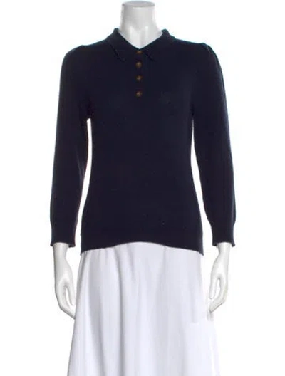 Pre-owned Goop G. Label Cashmere Long Sleeve Polo In Blue