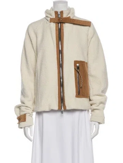 Pre-owned Goop G. Label Colorblock Pattern Faux Fur Jacket In White
