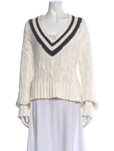 Pre-owned Goop G. Label Colorblock Pattern V-neck Sweater In White