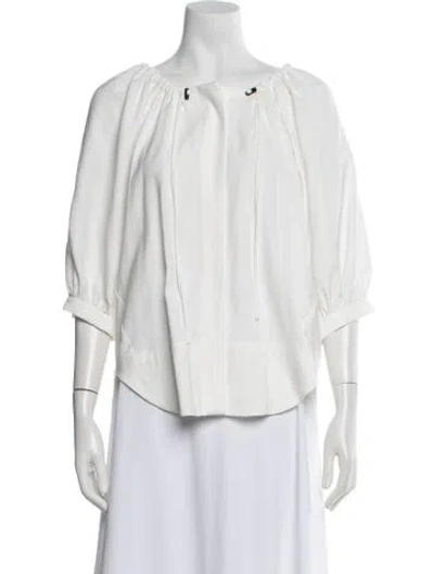 Pre-owned Goop G. Label Crew Neck Three-quarter Sleeve Blouse In White