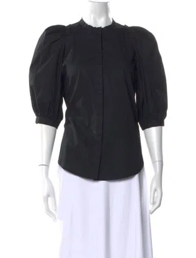Pre-owned Goop G. Label Crew Neck Three-quarter Sleeve Button-up Top In Black