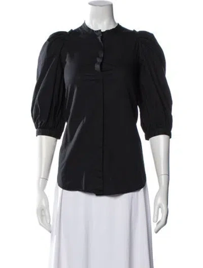 Pre-owned Goop G. Label Crew Neck Three-quarter Sleeve Button-up Top In Blue