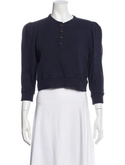 Pre-owned Goop G. Label Crew Neck Three-quarter Sleeve Crop Top In Blue