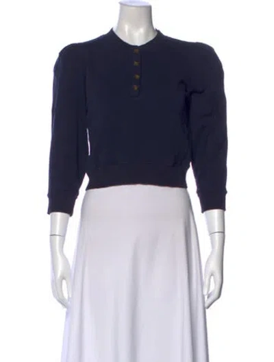 Pre-owned Goop G. Label Crew Neck Three-quarter Sleeve Sweatshirt W/ Tags In Blue