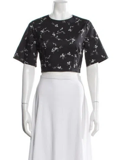 Pre-owned Goop G. Label Floral Print Crew Neck Crop Top In Black