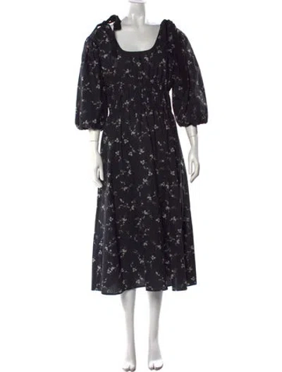 Pre-owned Goop G. Label Floral Print Long Dress In Black