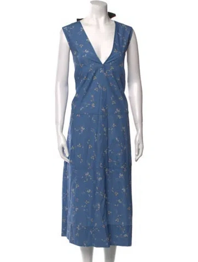 Pre-owned Goop G. Label Floral Print Long Dress In Blue