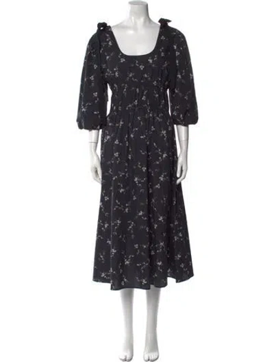 Pre-owned Goop G. Label Floral Print Long Dress In Gray