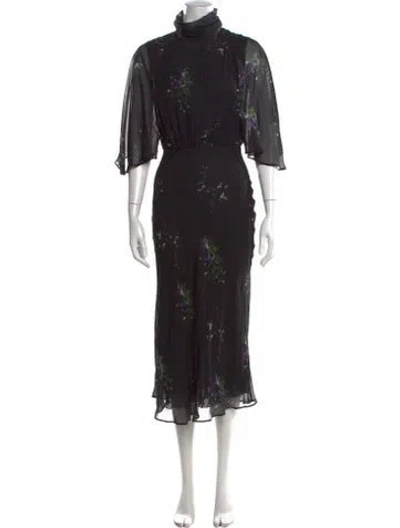 Pre-owned Goop G. Label Floral Print Midi Length Dress In Black