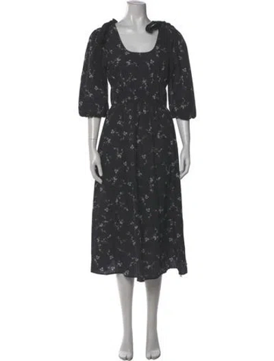 Pre-owned Goop G. Label Floral Print Midi Length Dress In Gray