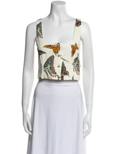 Pre-owned Goop G. Label Floral Print Square Neckline Crop Top In Blue
