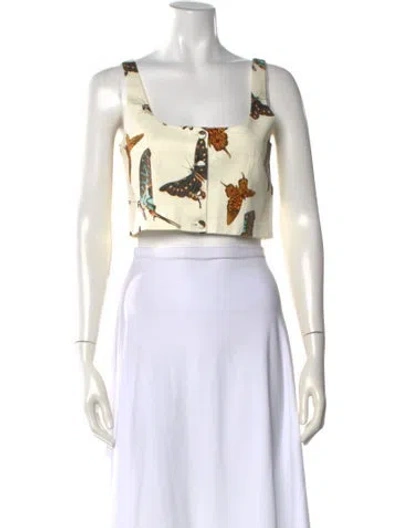 Pre-owned Goop G. Label Floral Print Square Neckline Crop Top In Neutral