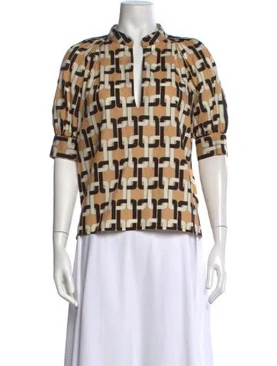 Pre-owned Goop G. Label Graphic Print Short Sleeve Blouse In Neutral