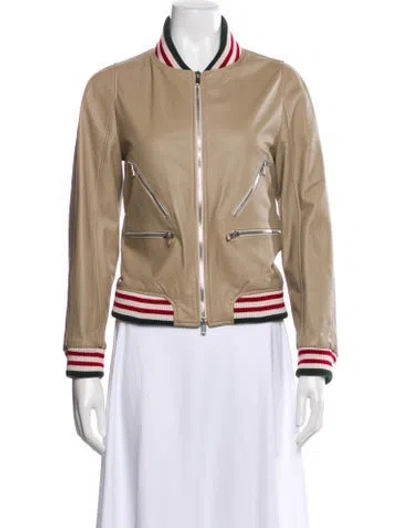 Pre-owned Goop G. Label Leather Bomber Jacket In Neutral