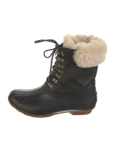 Pre-owned Goop G. Label Leather Colorblock Pattern Boots In Black