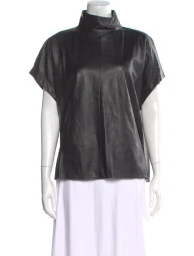 Pre-owned Goop G. Label Leather Mock Neck Top In Black