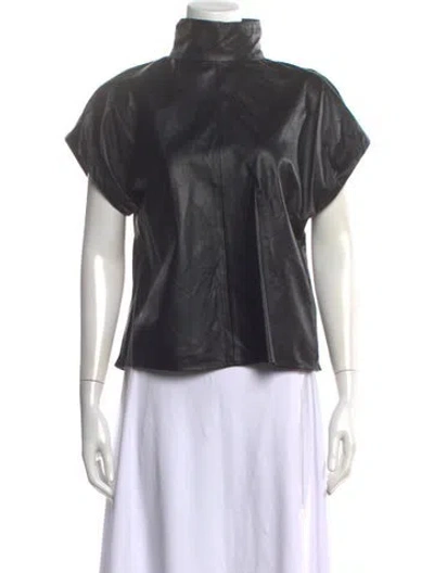 Pre-owned Goop G. Label Leather Mock Neck Top In Black