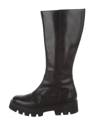 Pre-owned Goop G. Label Leather Rain Boots In Black