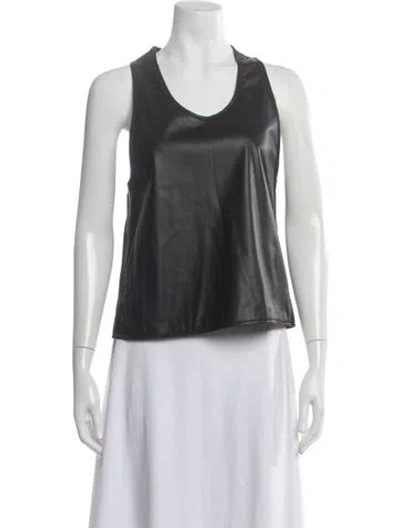 Pre-owned Goop G. Label Leather Scoop Neck Top In Black