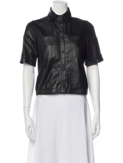 Pre-owned Goop G. Label Leather Short Sleeve Button-up Top In Black