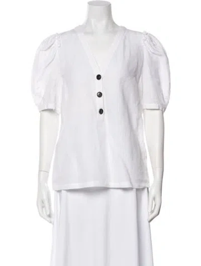 Pre-owned Goop G. Label Linen V-neck Polo In White