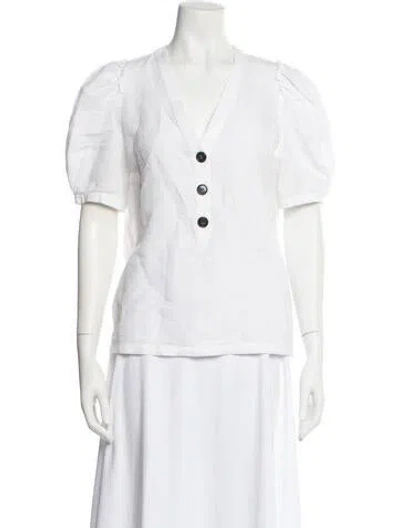 Pre-owned Goop G. Label Linen V-neck Top In White