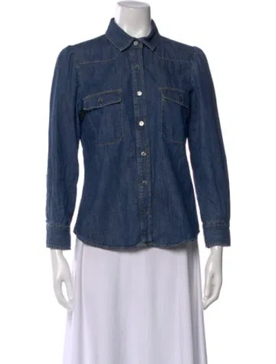 Pre-owned Goop G. Label Long Sleeve Button-up Top In Blue