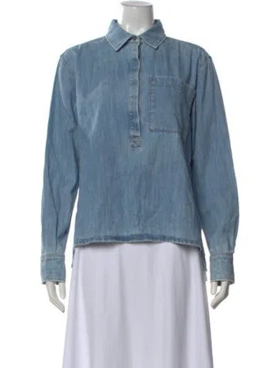 Pre-owned Goop G. Label Long Sleeve Button-up Top In Blue