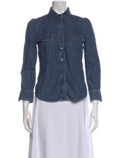 Pre-owned Goop G. Label Long Sleeve Button-up Top In Blue