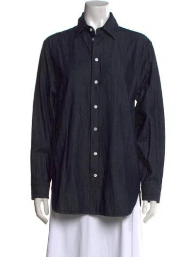 Pre-owned Goop G. Label Long Sleeve Button-up Top In Blue