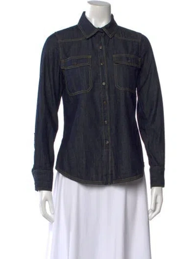 Pre-owned Goop G. Label Long Sleeve Button-up Top In Blue
