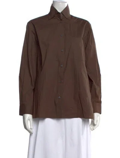 Pre-owned Goop G. Label Long Sleeve Button-up Top In Brown