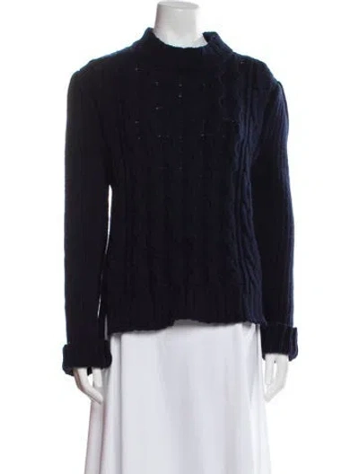 Pre-owned Goop G. Label Merino Wool Mock Neck Sweater In Blue