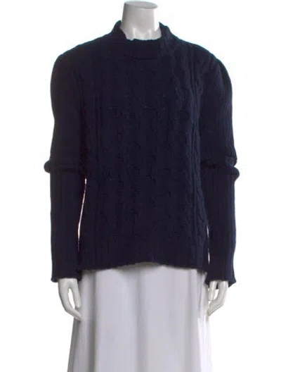 Pre-owned Goop G. Label Merino Wool Mock Neck Sweater In Blue