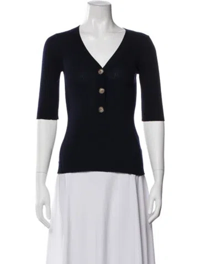 Pre-owned Goop G. Label Merino Wool V-neck Sweater In Blue
