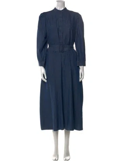 Pre-owned Goop G. Label Mock Neck Long Dress In Blue