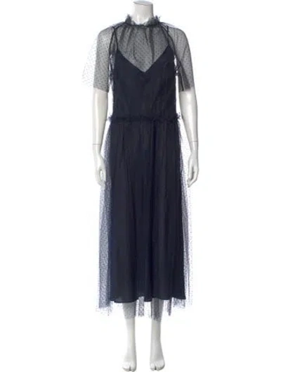 Pre-owned Goop G. Label Mock Neck Long Dress In Blue